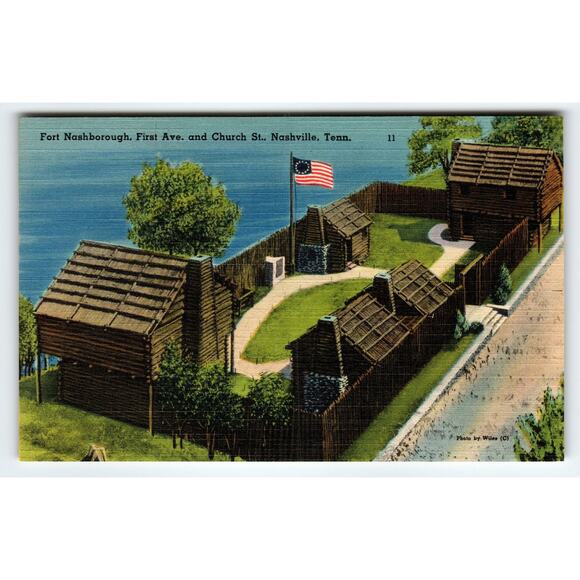 Vintage Fort Nashborough Nashville Tennessee Linen Postcard 1780 Model - Picture 1 of 2